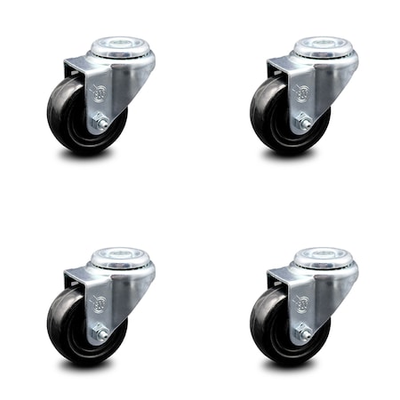Service Caster 3 Inch Hard Rubber Wheel Swivel Bolt Hole Caster Set SCC-BH20S314-HRS-4